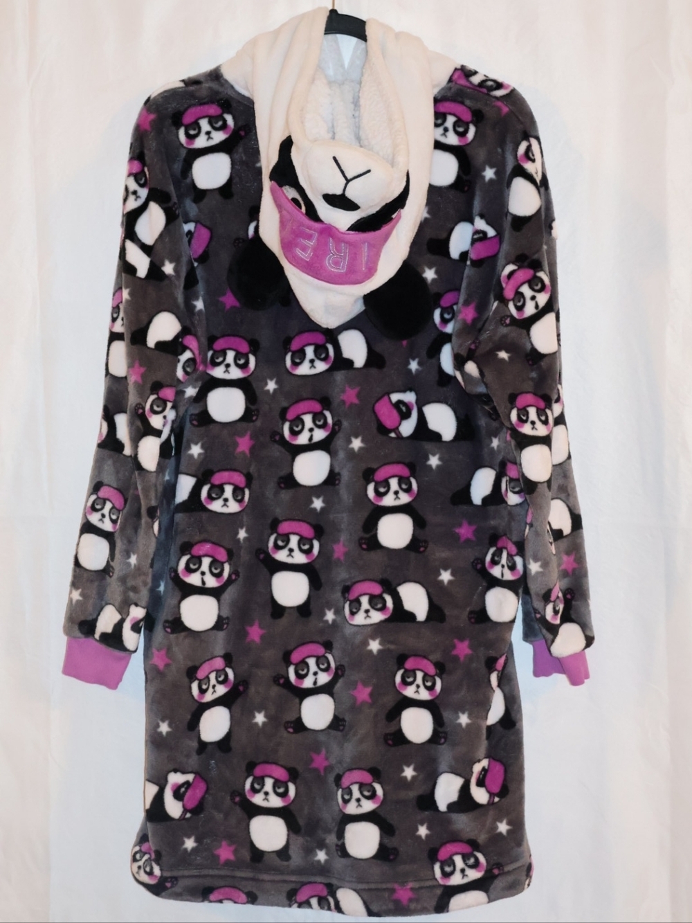 Holiday Time Plush Panda Lounger With Hood-Gray, Pink, & Black. Medium (8-10). - Picture 5 of 13